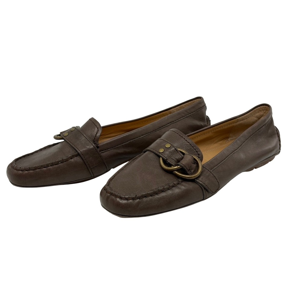 Coach Avril Brown Leather Driving Loafers Brass Buckle Flats Womens Slip On 9B - Picture 4 of 9
